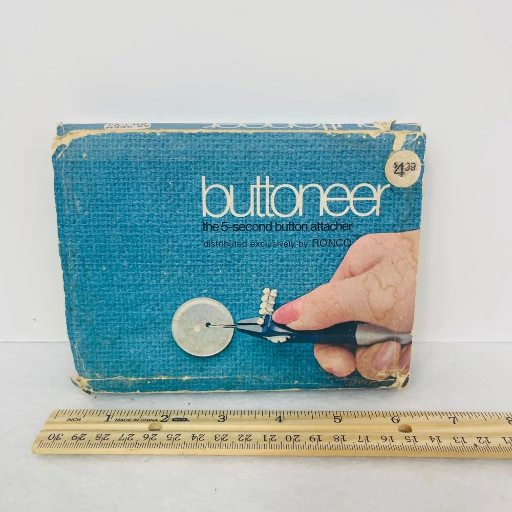Ronco Buttoneer Button Attacher Tool Blue Vintage As Seen On TV Fair Condition
